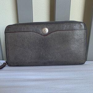 Rebecca Minkoff Slate Grey Leather Zip Around Wallet With Blue Polka Dot Inside